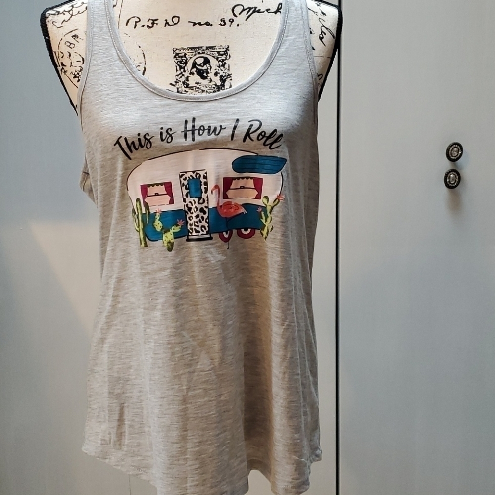 Womens Gray Tank top "This is how I roll" (Camper) Graphic Sz.Large